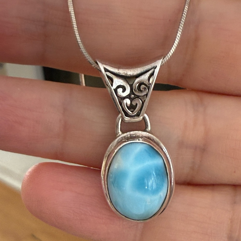 Genuine Larimar Solid Sterling Silver Pendant And… - image 8